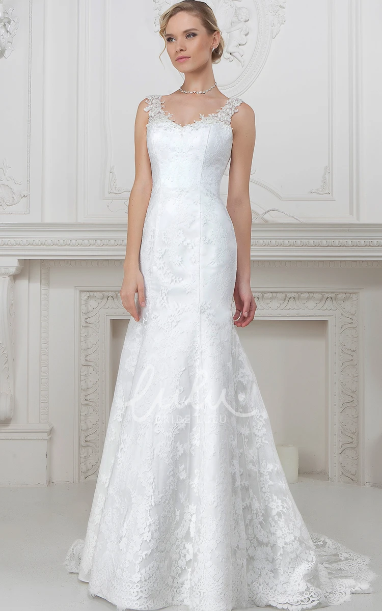 Sheath Sleeveless V-Neck Lace Wedding Dress with Appliques Floor-Length