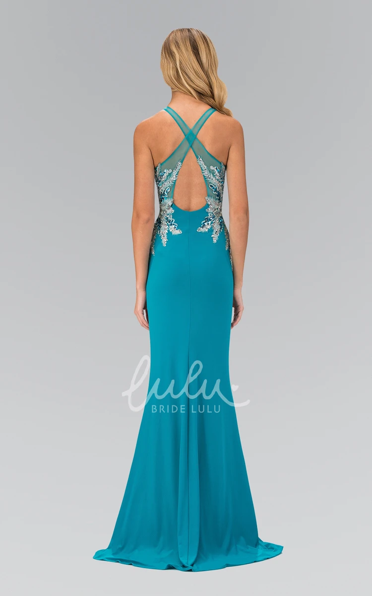 Sparkling Sheath Jersey Dress with Jewel Neck Sequins and Beading