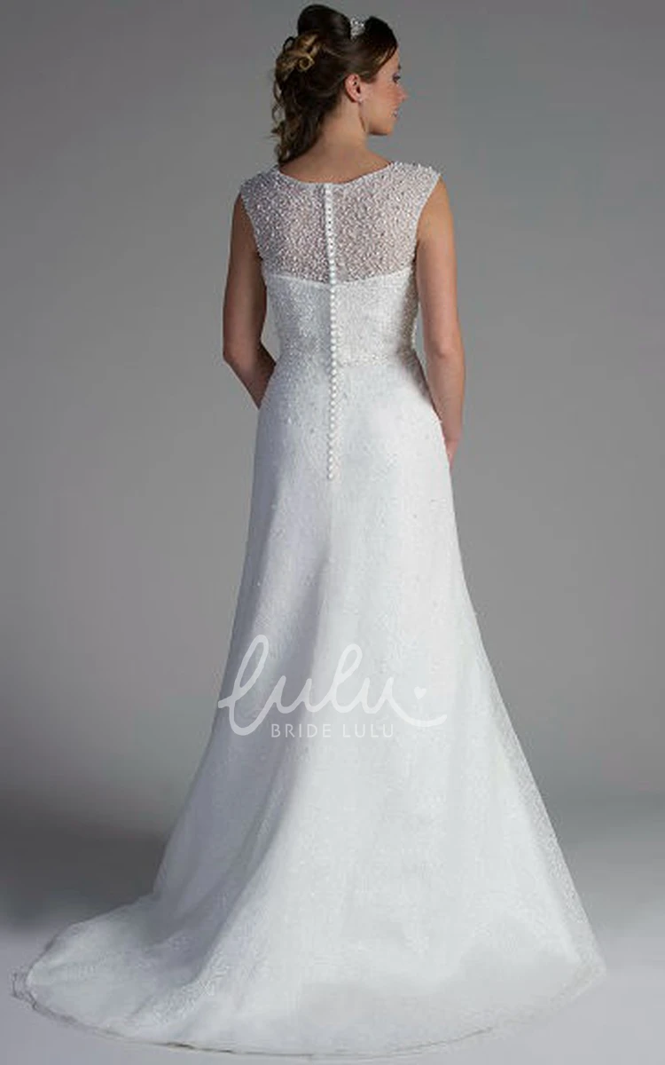 Scoop Neck Tulle Pearl Bridal Dress A-Line Wedding Dress