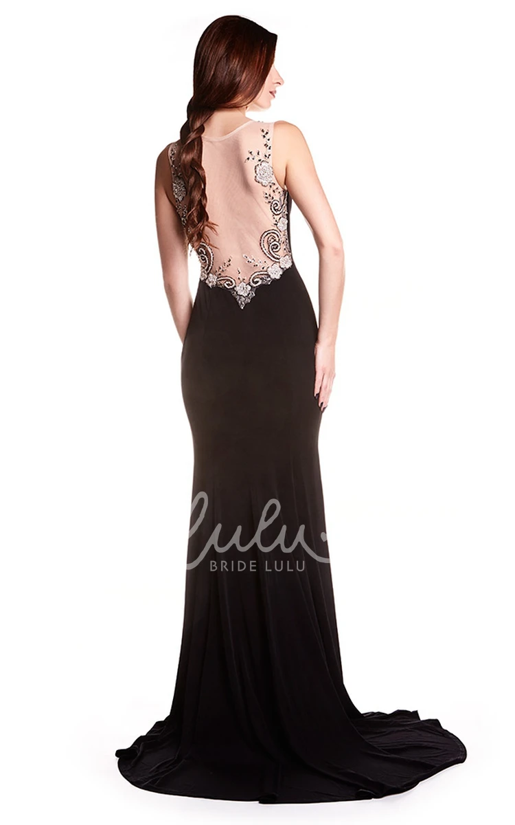 Sheath Chiffon Prom Dress with Beading Illusion Back and Floor-Length Hemline