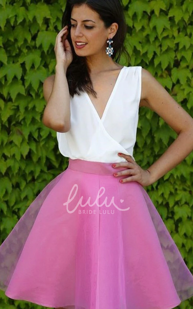 Organza Chiffon A-line Short Homecoming Dress with V-neckline and Ball Gown Silhouette