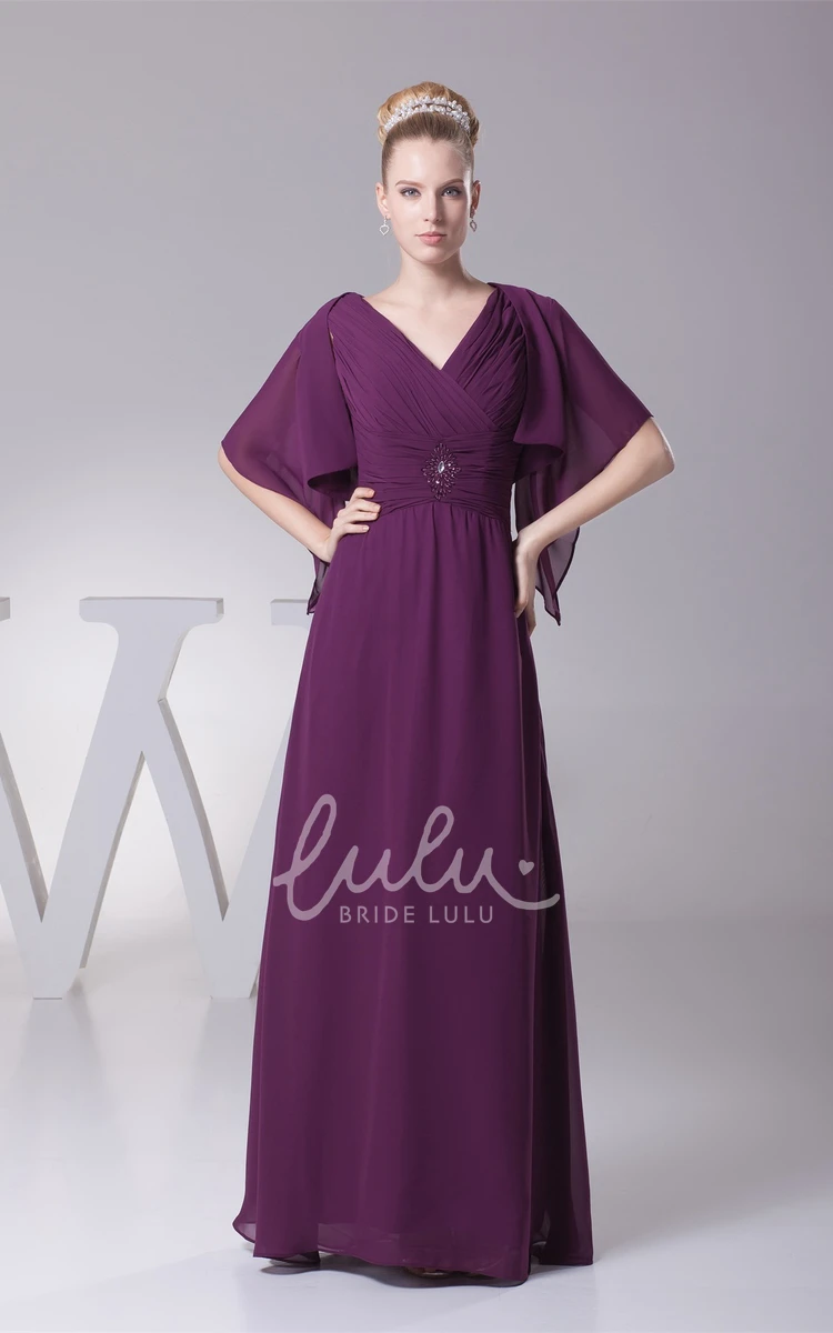 Chiffon Maxi Evening Dress with Bolero and Criss-Cross