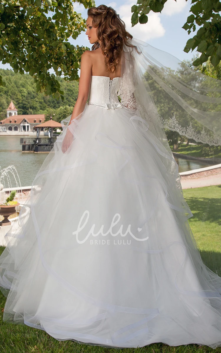 Strapless Tulle Wedding Dress with Appliques and Draping