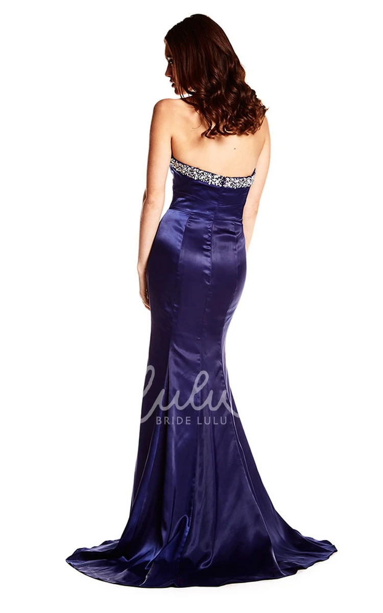 Trumpet Satin Beaded Sweetheart Prom Dress Sleeveless Brush Train Modern