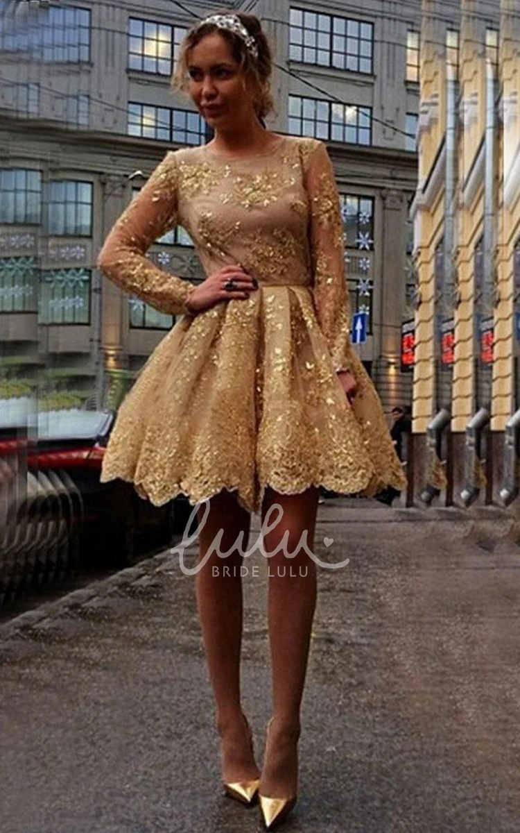 Gold Sequins Lace A-Line Short Formal Dress