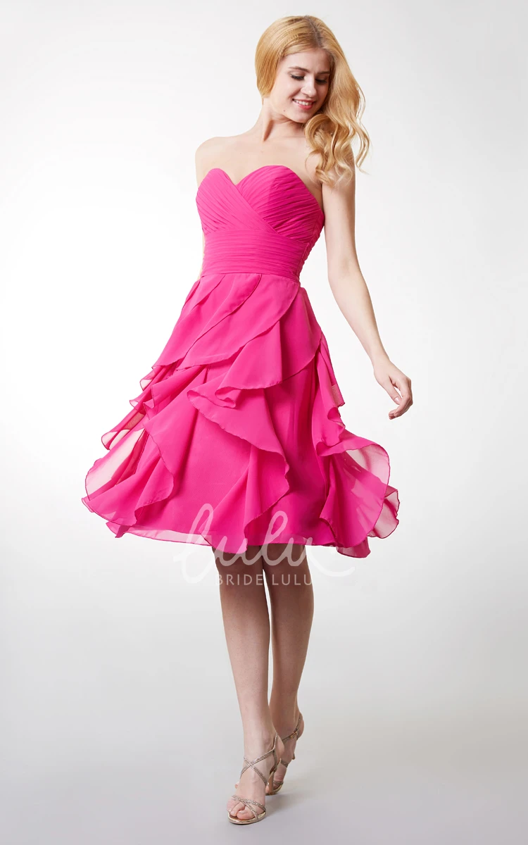 Ruffled Skirt Sweetheart Chiffon Dress Unique Bridesmaid Dress