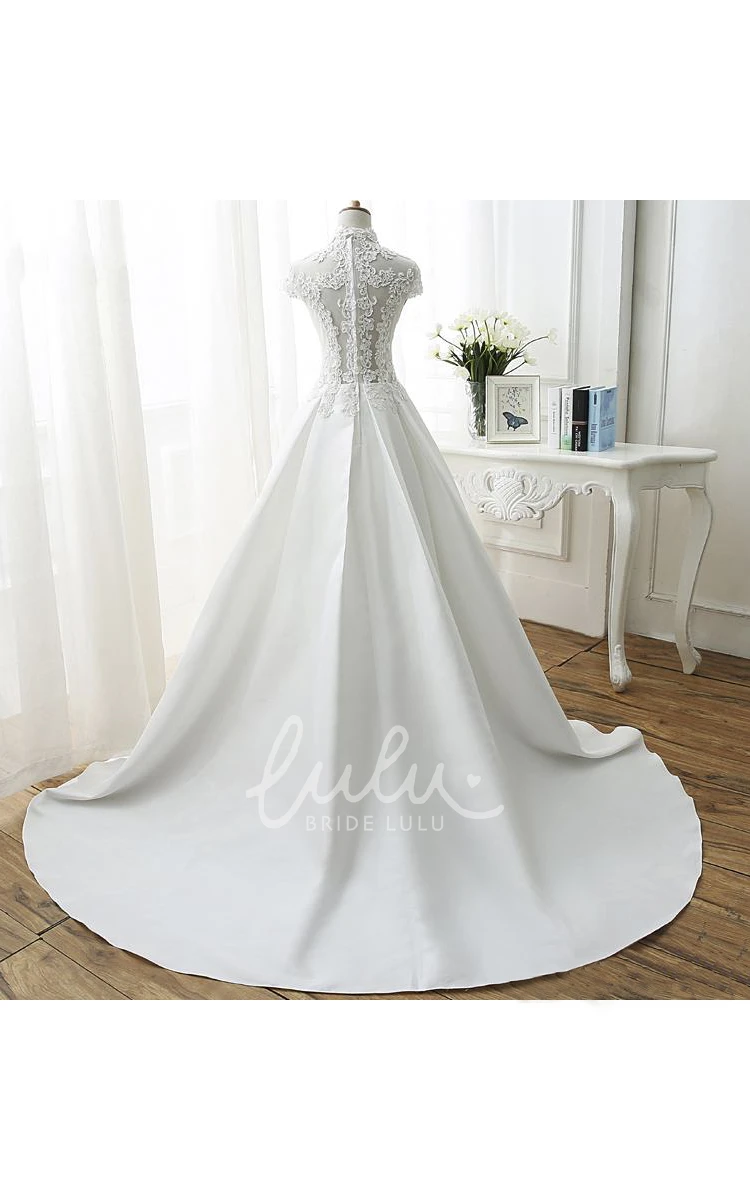 Illusion High Neck Ball Gown Wedding Dress with Beadings and Appliques