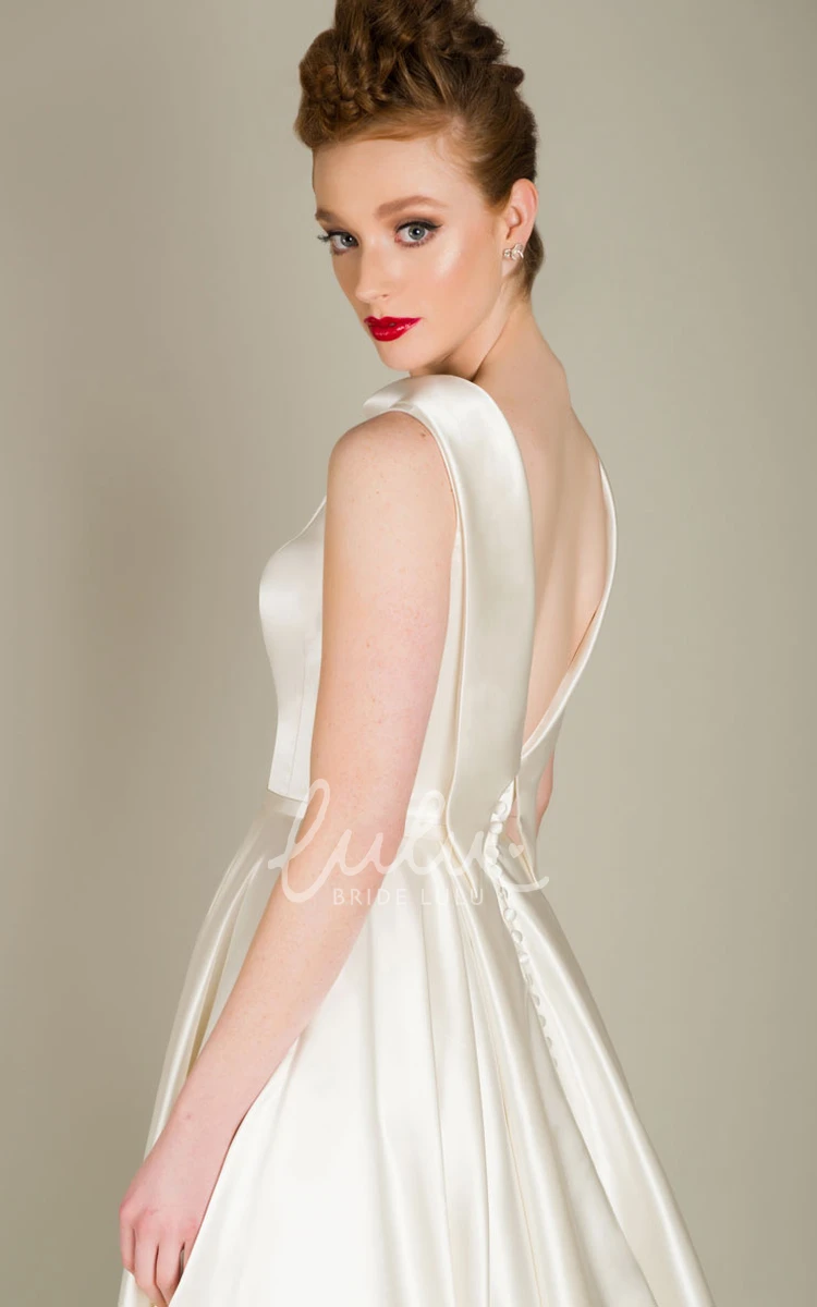 Satin A-line Jewel Neck Backless Wedding Dress Elegant & Classic