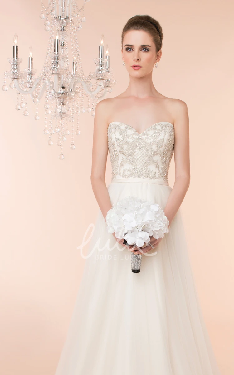 A-Line Tulle Wedding Dress with Sweetheart Neckline and Appliques