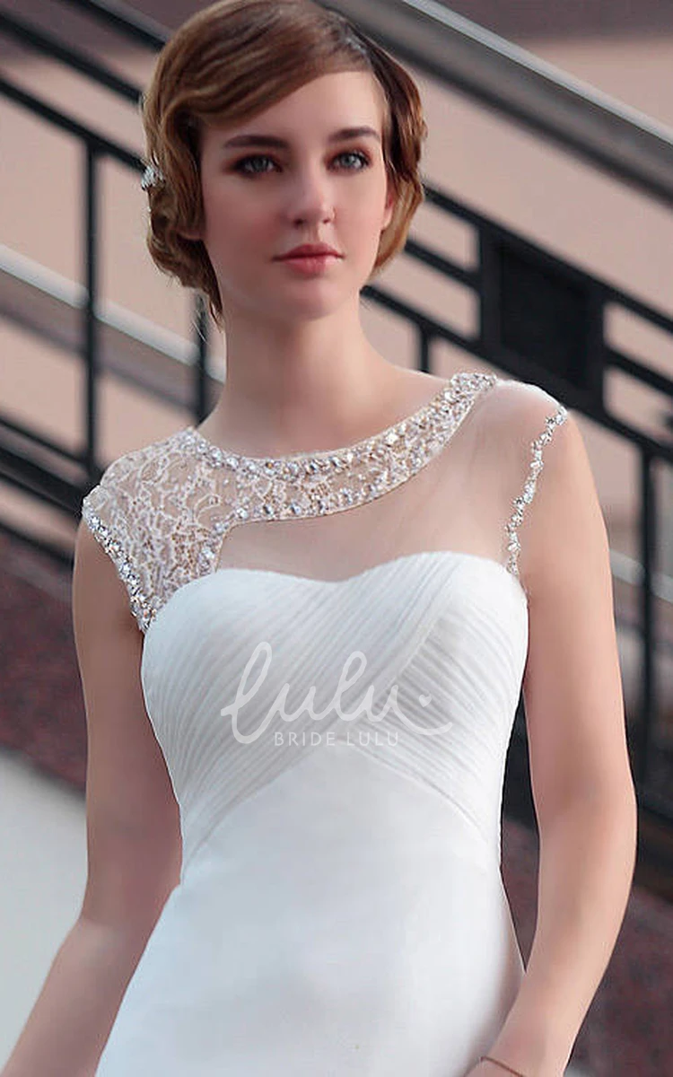 Beaded Keyhole Back Sheath Chiffon Wedding Dress Modern Style