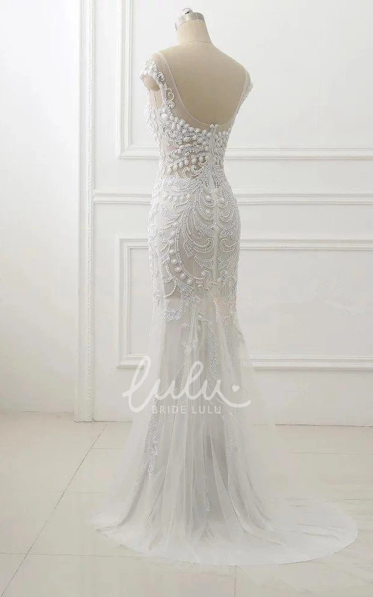 Tulle Cap Sleeve Prom Dress with Sequins and Beading