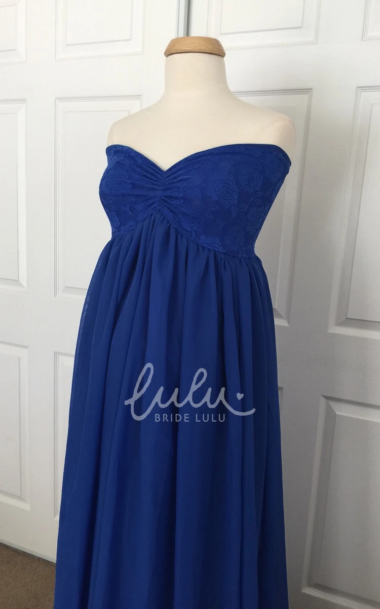 A-line Chiffon Lace Sweetheart Maternity Dress with Pleats and Ruching