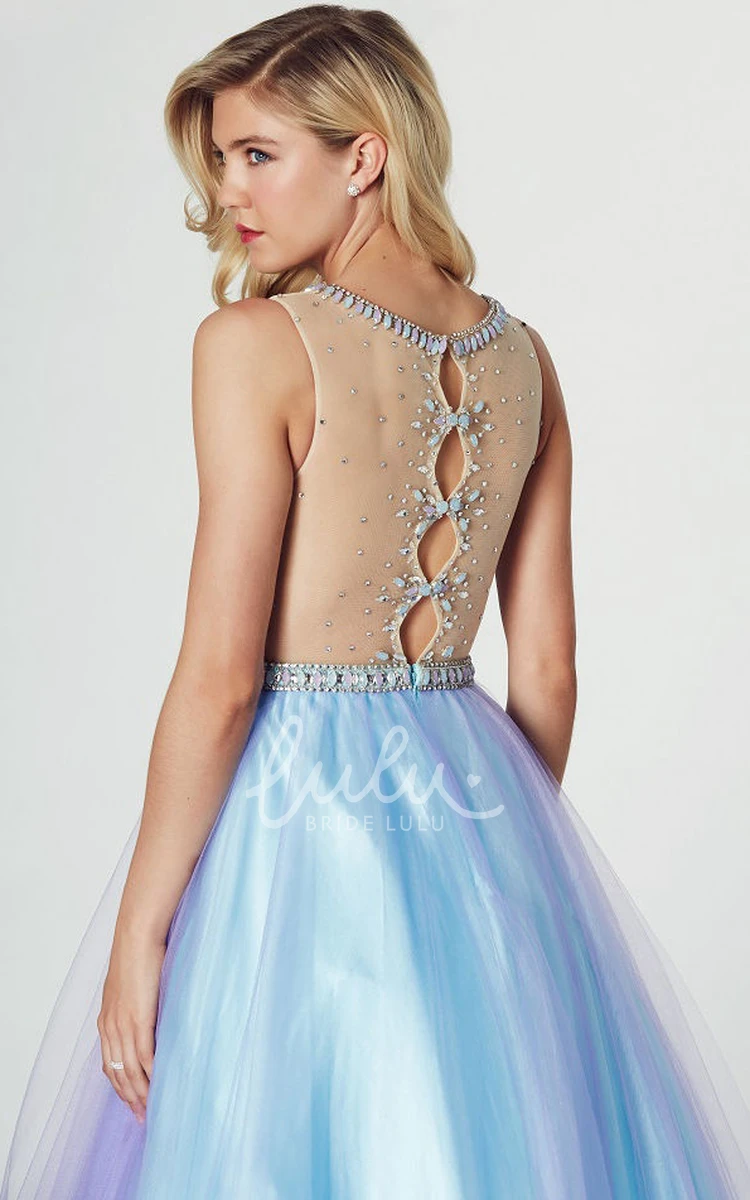 High Neck Sleeveless Ruched A-Line Tulle Prom Dress