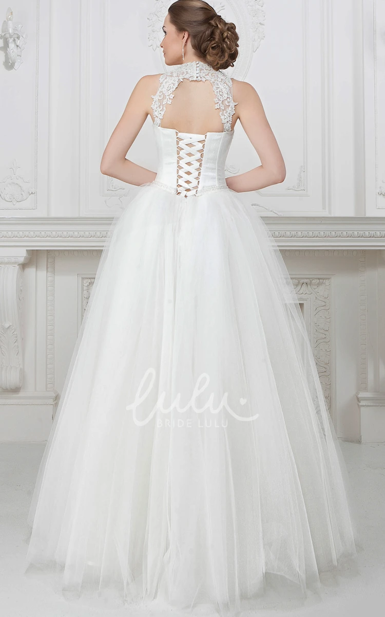 Strapped Tulle Wedding Dress with A-Line Silhouette and Floor-Length Hem Romantic Wedding Dress