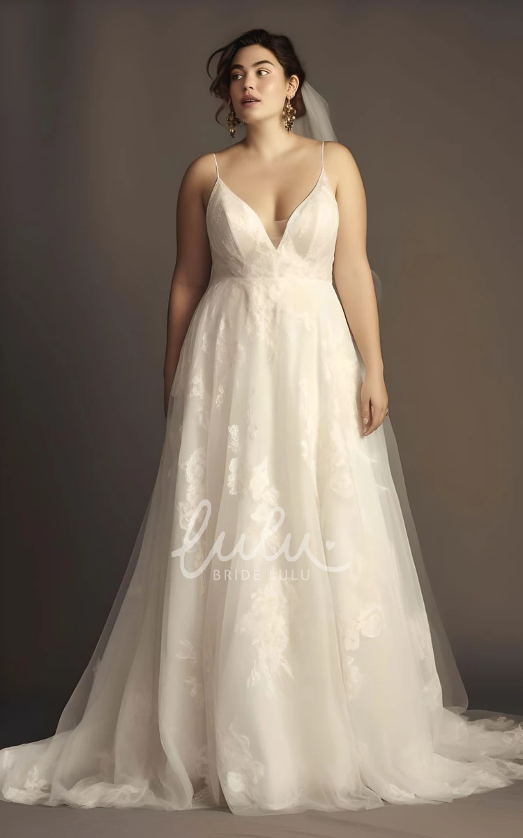 Plus Size A-Line Wedding Dress Lace Tulle Sleeveless Appliques Spaghetti Boho Romantic Elegant 2025