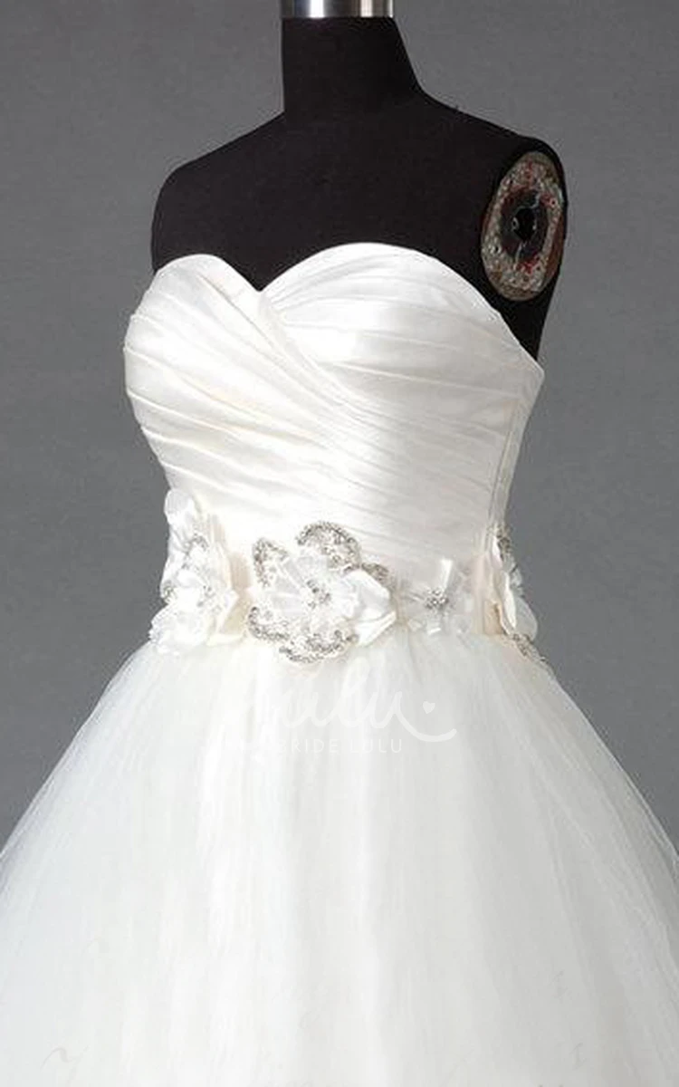 Ball Gown with Crisscross Ruching and Flowers Satin and Tulle Elegant Women
