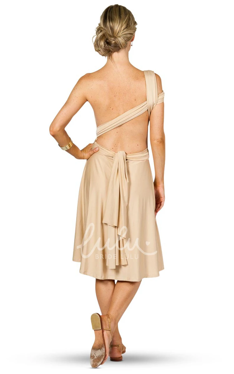 Ruched Chiffon Bridesmaid Dress with Straps Knee-Length One-Shoulder