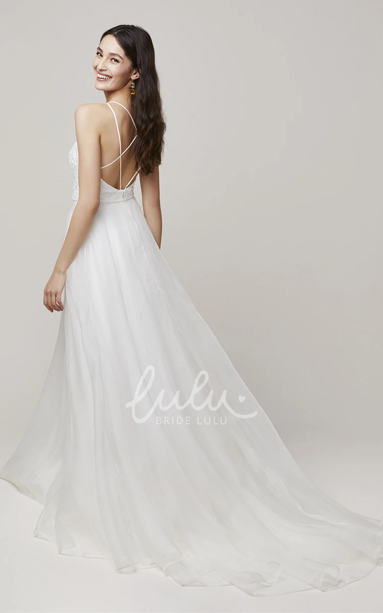 Modern Lace A Line Open Back Wedding Dress