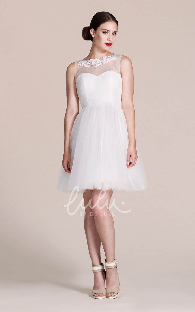 Tulle Illusion Neckline Short Bridesmaid Dress in A-line Style