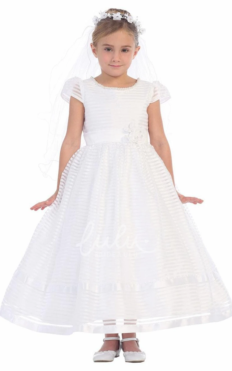 Floral Appliqued Ankle-Length Organza&Satin Flower Girl Dress With Sash Modern Bridesmaid Dress