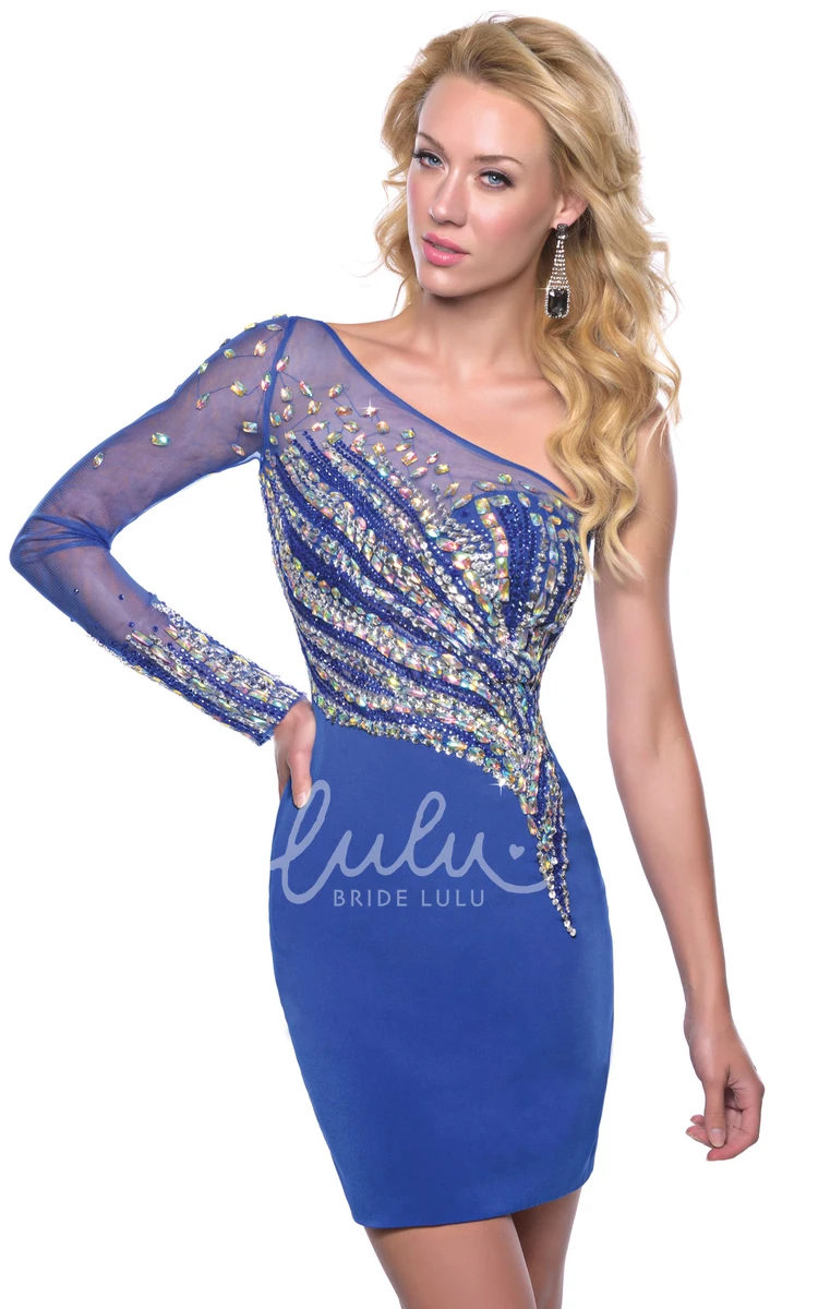 Illusion Sleeve One-Shoulder Sheath Formal Dress with Rhinestones Elegant 2025 Homecoming Dress