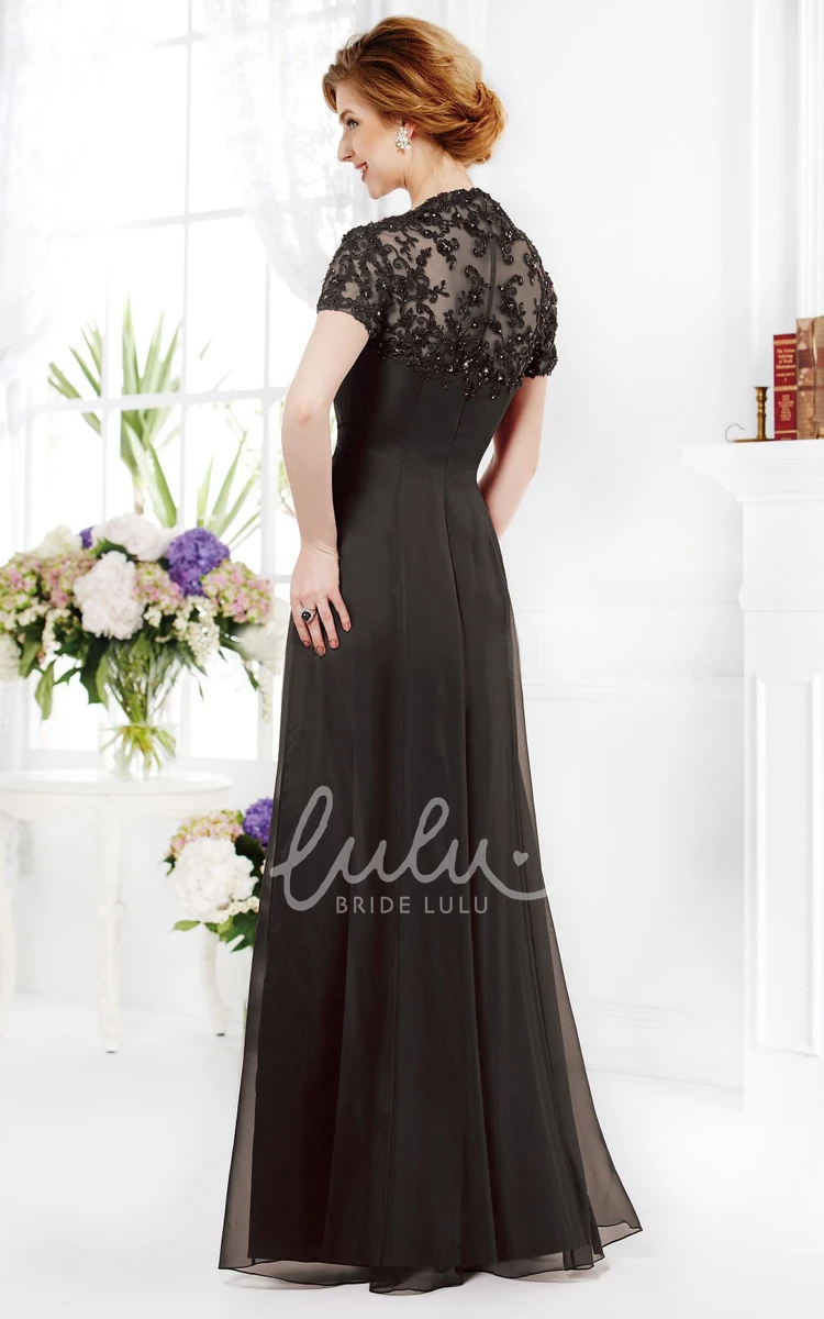 Square Neck A-Line Mother of the Bride Dress with Ruches and Short Sleeves