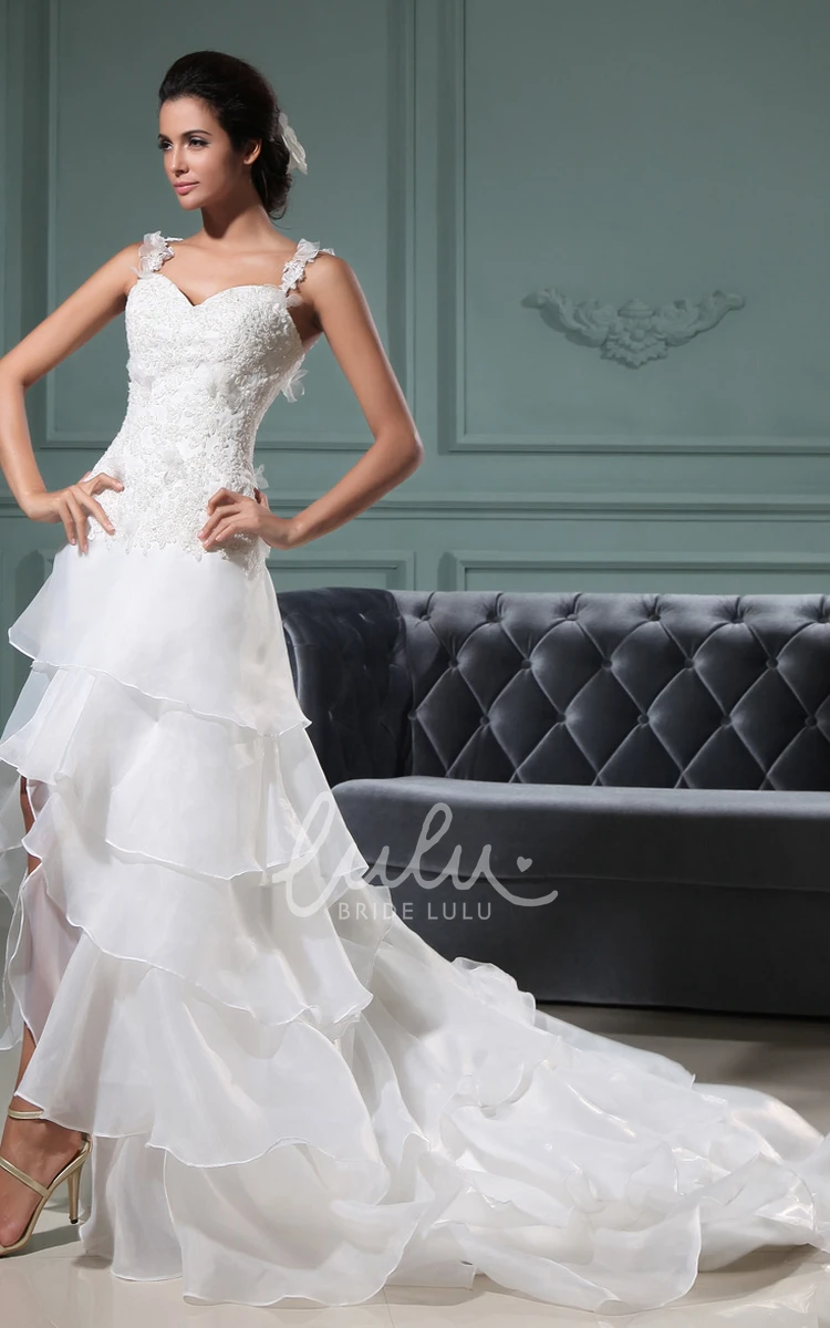 High Low Organza Wedding Dress with Ruffles Sleeveless Sweetheart Gown