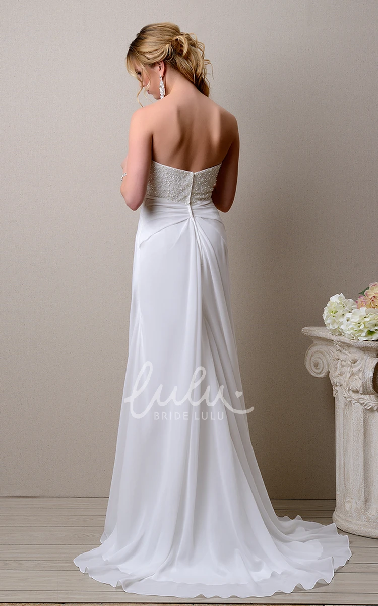 Sleeveless Empire A-Line Wedding Dress with Bust Pearls