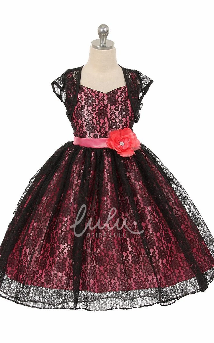 High-Low Criss-Cross Floral Lace Flower Girl Dress with Ribbon Unique Prom Dress