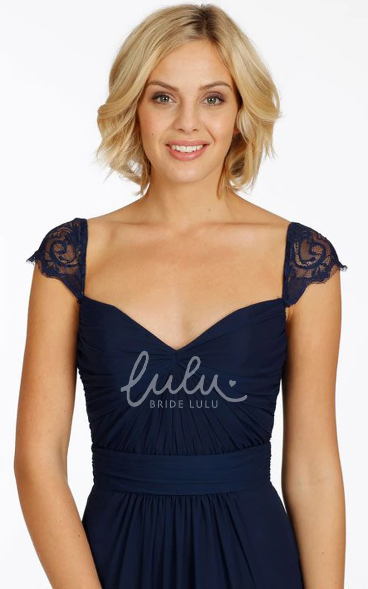 A-Line Ruched Chiffon Bridesmaid Dress with Cap Sleeves