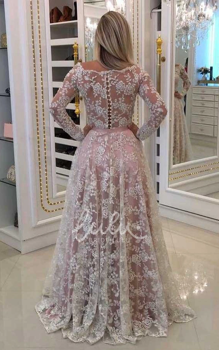 Lace Off-the-shoulder A-Line Prom Dress Illusion Long Sleeve