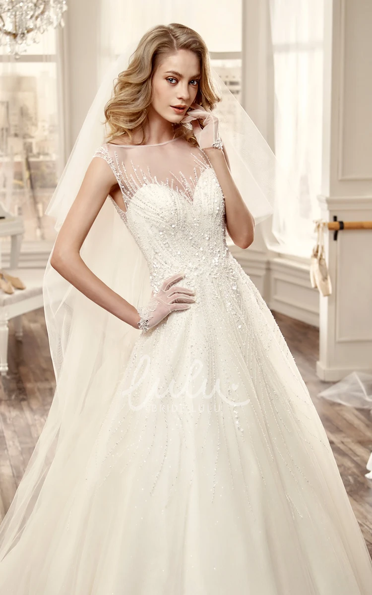 Illusion A-Line Wedding Dress with Brush Train and Puffed Tulle Skirt Sweetheart