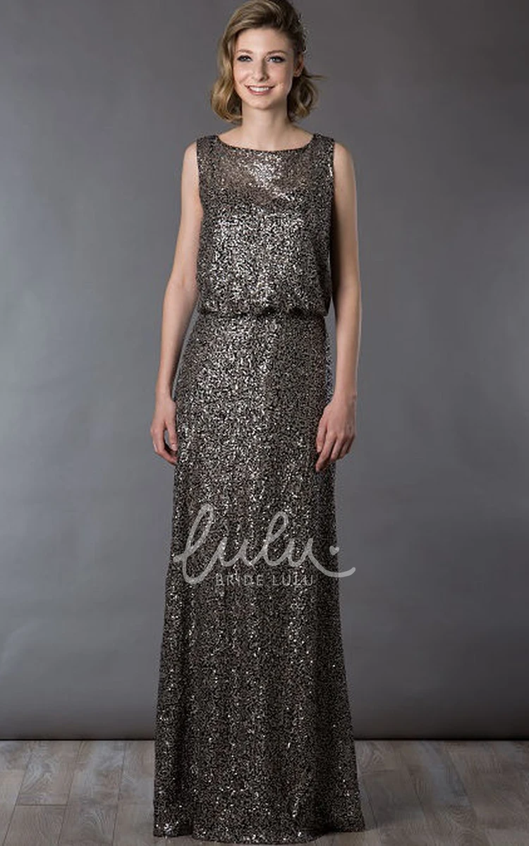 Casual Style Long Mother of the Bride Dress Sleeveless Allover Sequin Embellishment