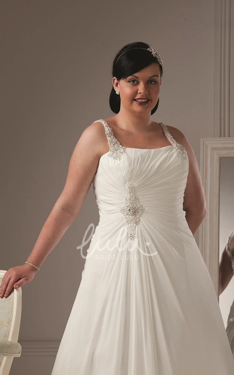 A-Line Organza Bridal Gown with Pearl Straps Lace-up Wedding Dress