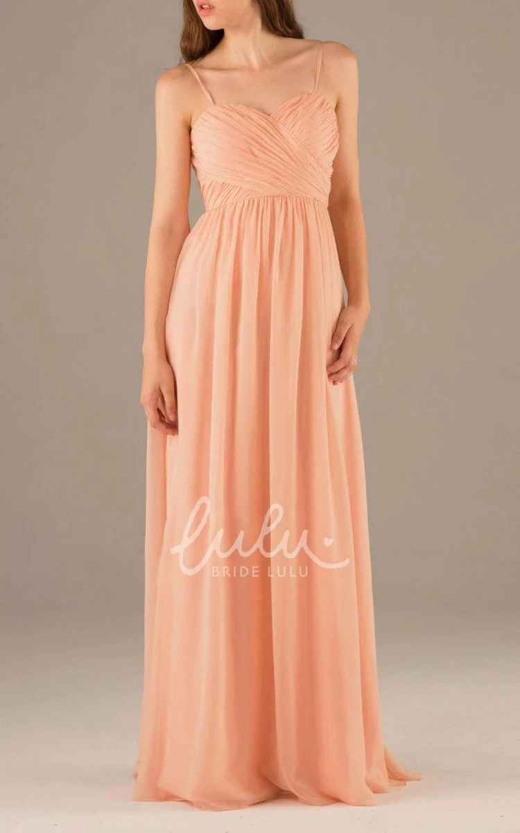 Spaghetti Straps A-line Chiffon Formal Dress with Sweetheart Neckline