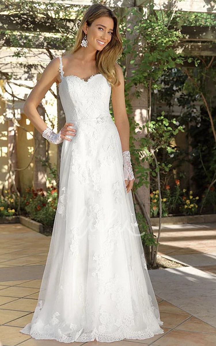 Lace Spaghetti Sheath Wedding Dress with Appliques Elegant Bridal Gown