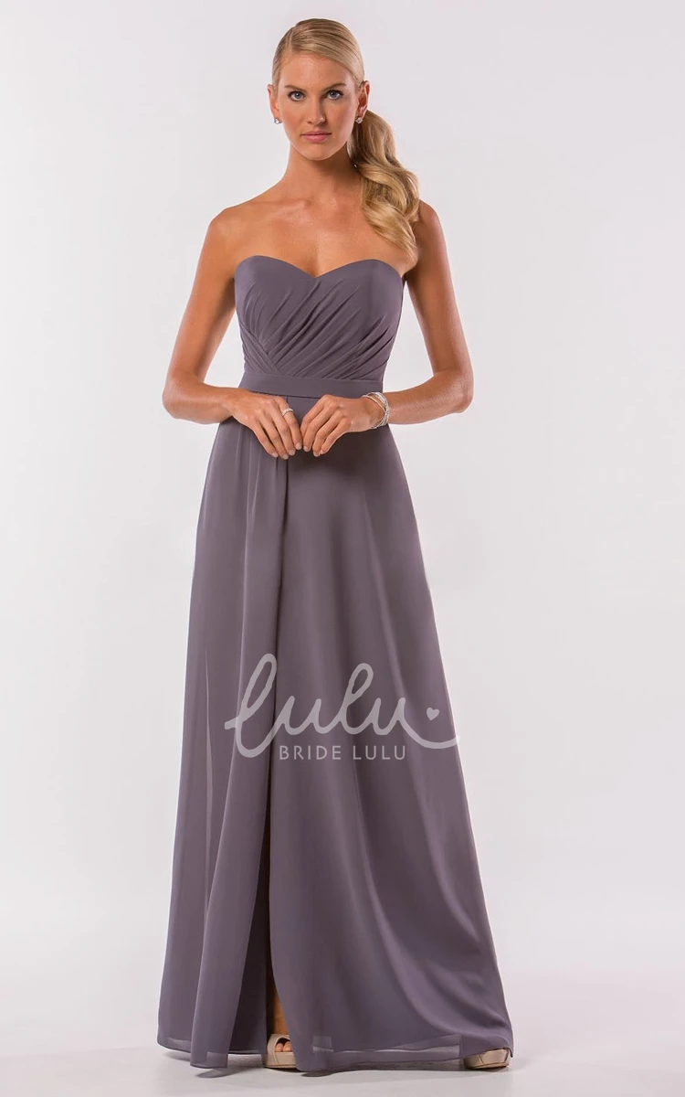 Pleated Sweetheart A-Line Bridesmaid Dress with Front Slit