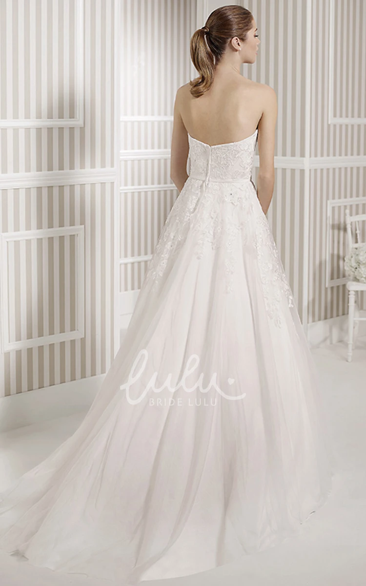 Strapless Sleeveless A-Line Wedding Dress with Appliques and Backless Style