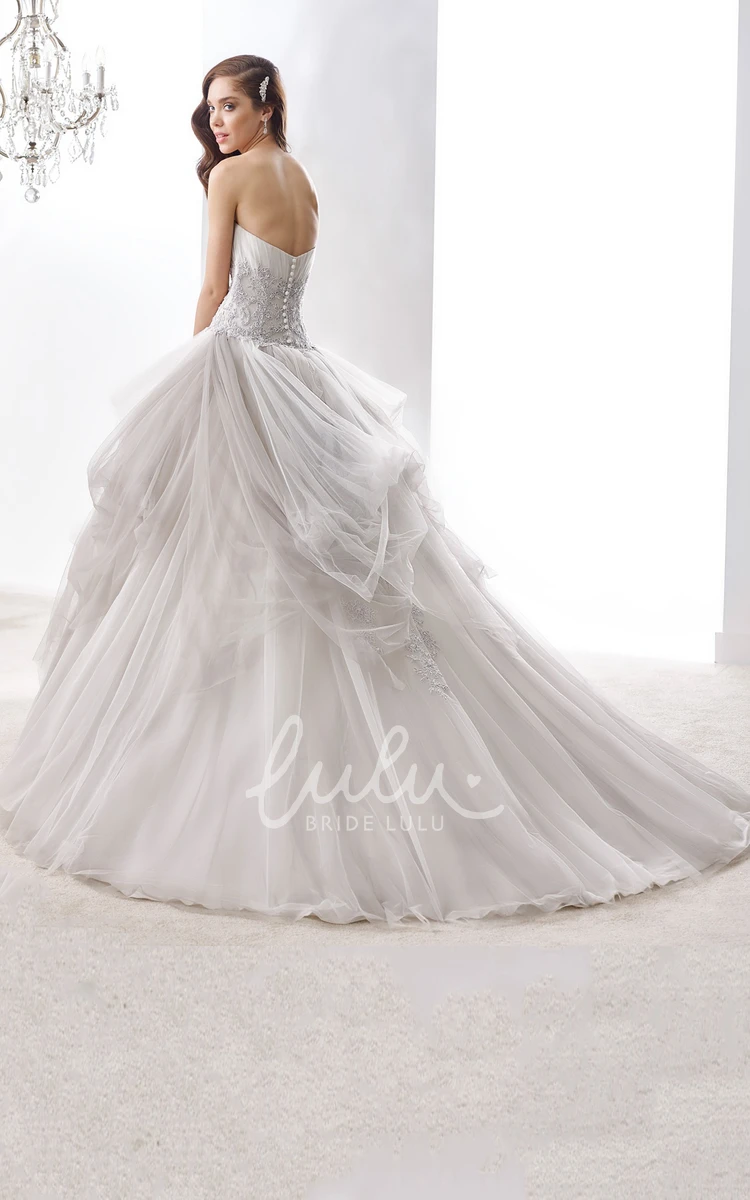 Strapless A-Line Beaded Bridal Gown with Ruching and Floral Decoration