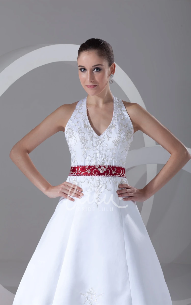 Satin Halter A-Line Wedding Dress with Beading and Sash Elegant Wedding Dress 2025