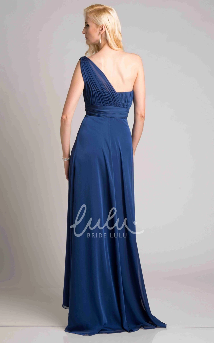 Long Chiffon Bridesmaid Dress with Crisscross V-Neck Ruching and Pleats