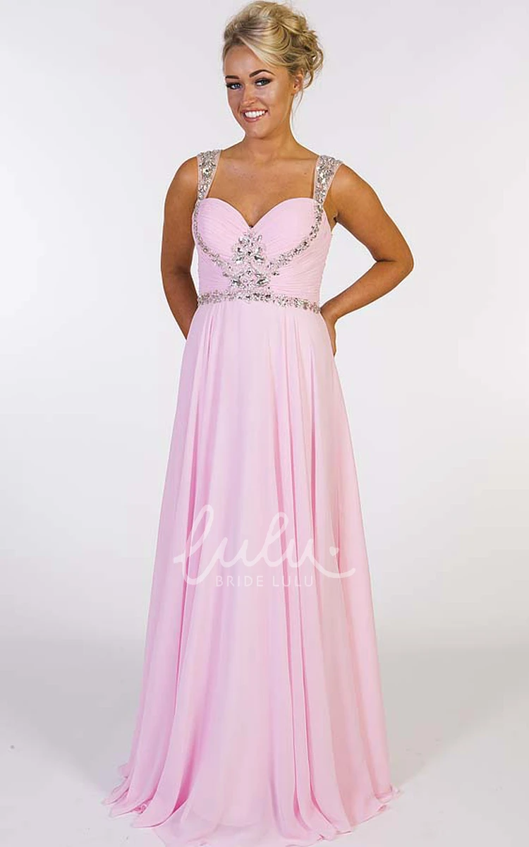 Ruched Chiffon Prom Dress A-Line Floor-Length Sleeveless Strapped Beading