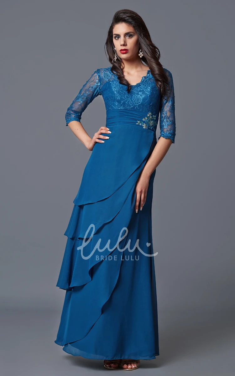 Chiffon Mother of the Bride Dress with V-neck and Long Sleeves