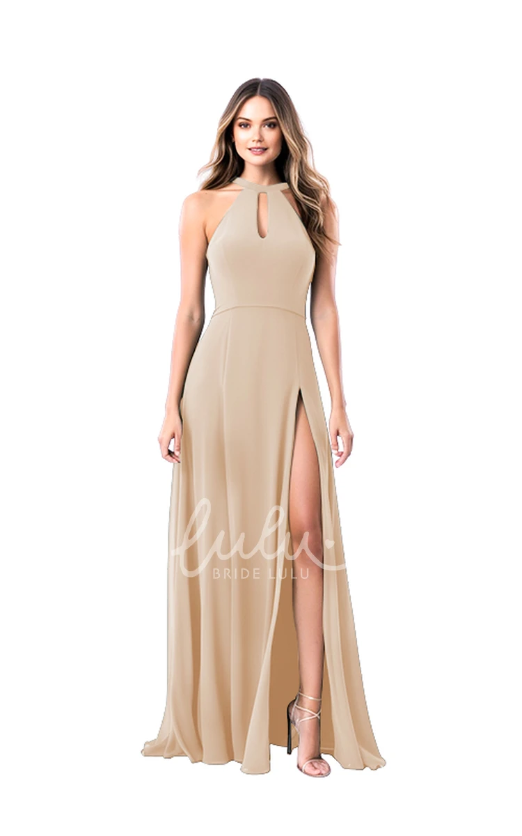 Ethereal Halter Chiffon Bridesmaid Dress A-Line Split Front Unique