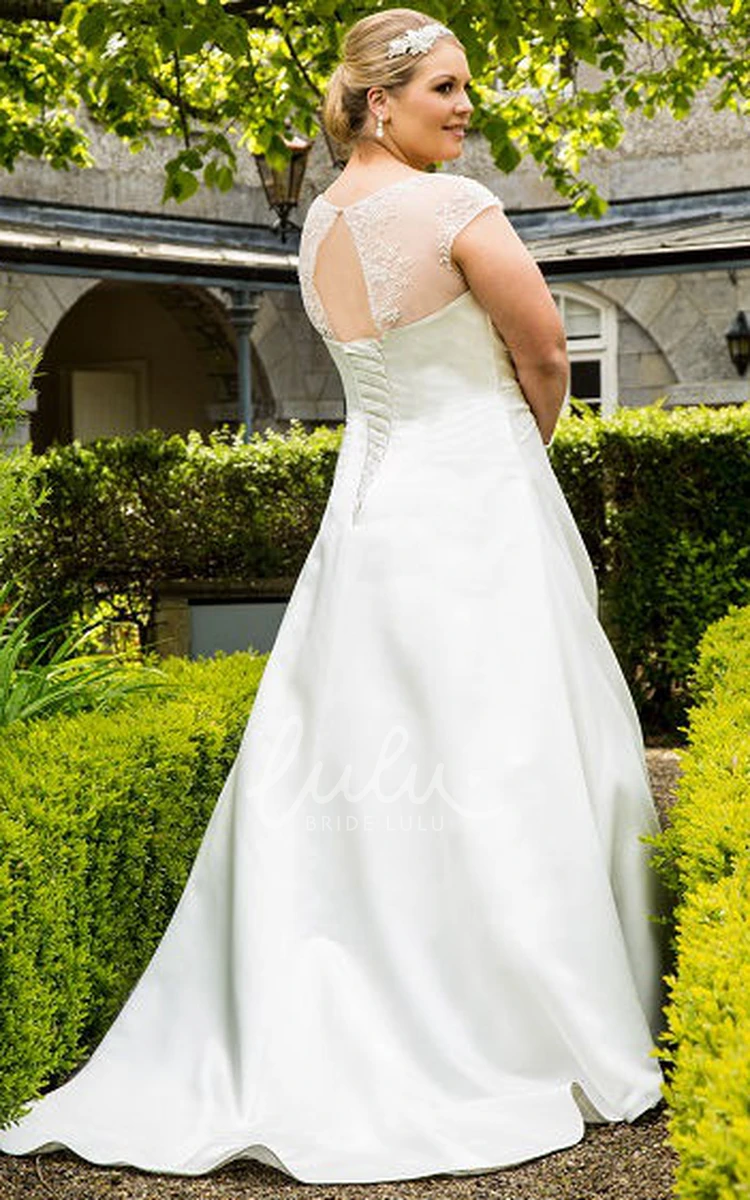 Beaded Cap Sleeve Taffeta Wedding Dress With Lace Up and Keyhole Elegant Beaded Cap Sleeve