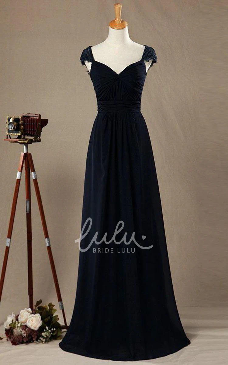 Lace Cap Sleeve Bridesmaid Dress in A-line Style