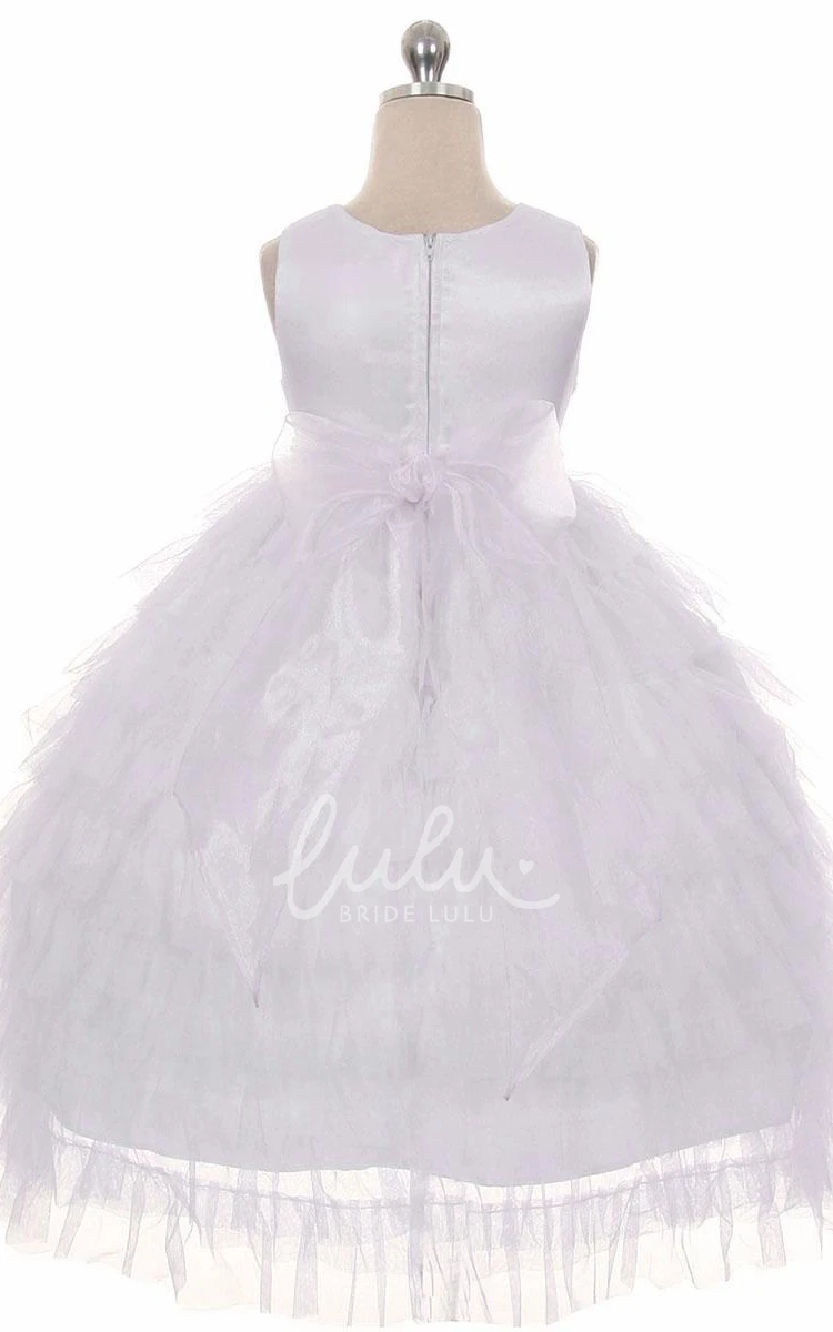 Tulle&Organza Beaded Flower Girl Dress Tea-Length Ruffled