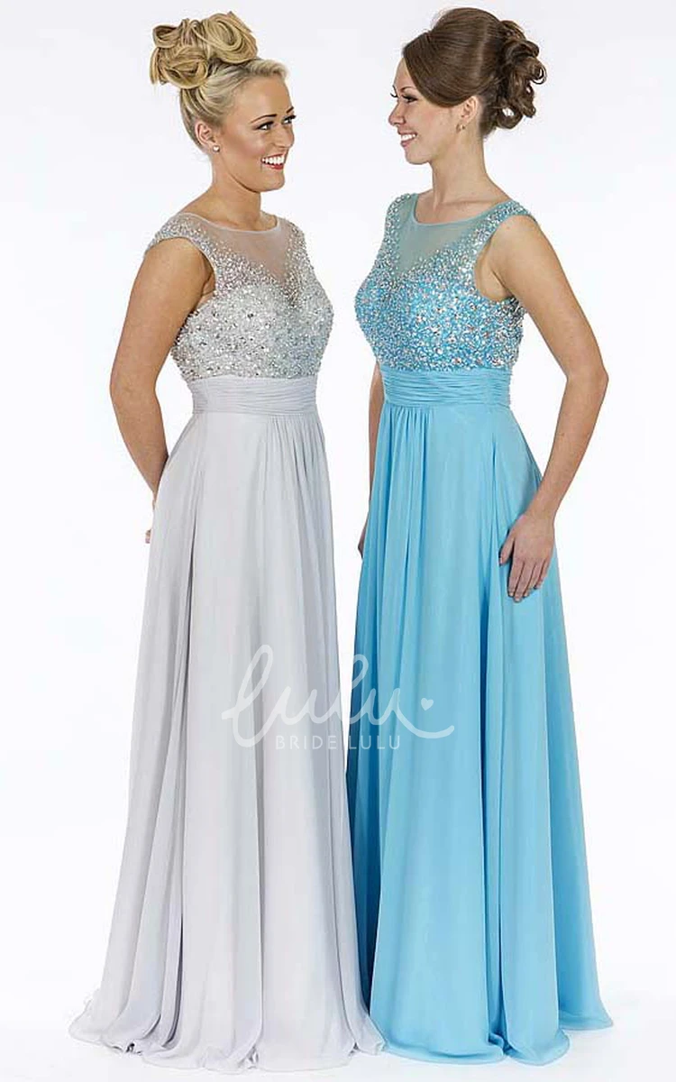 Floor-Length A-Line Chiffon Prom Dress Beaded Scoop-Neck Sleeveless