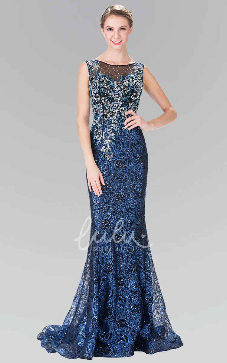 Sequin Lace Sheath Sleeveless Maxi Prom Dress