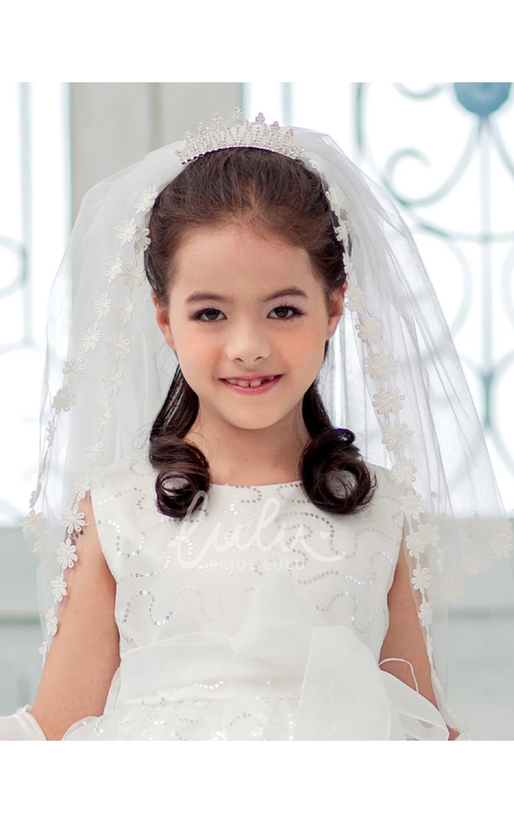 Princess Flower Applique Tulle Veil for Flower Girls Bridesmaid Dress Accessories